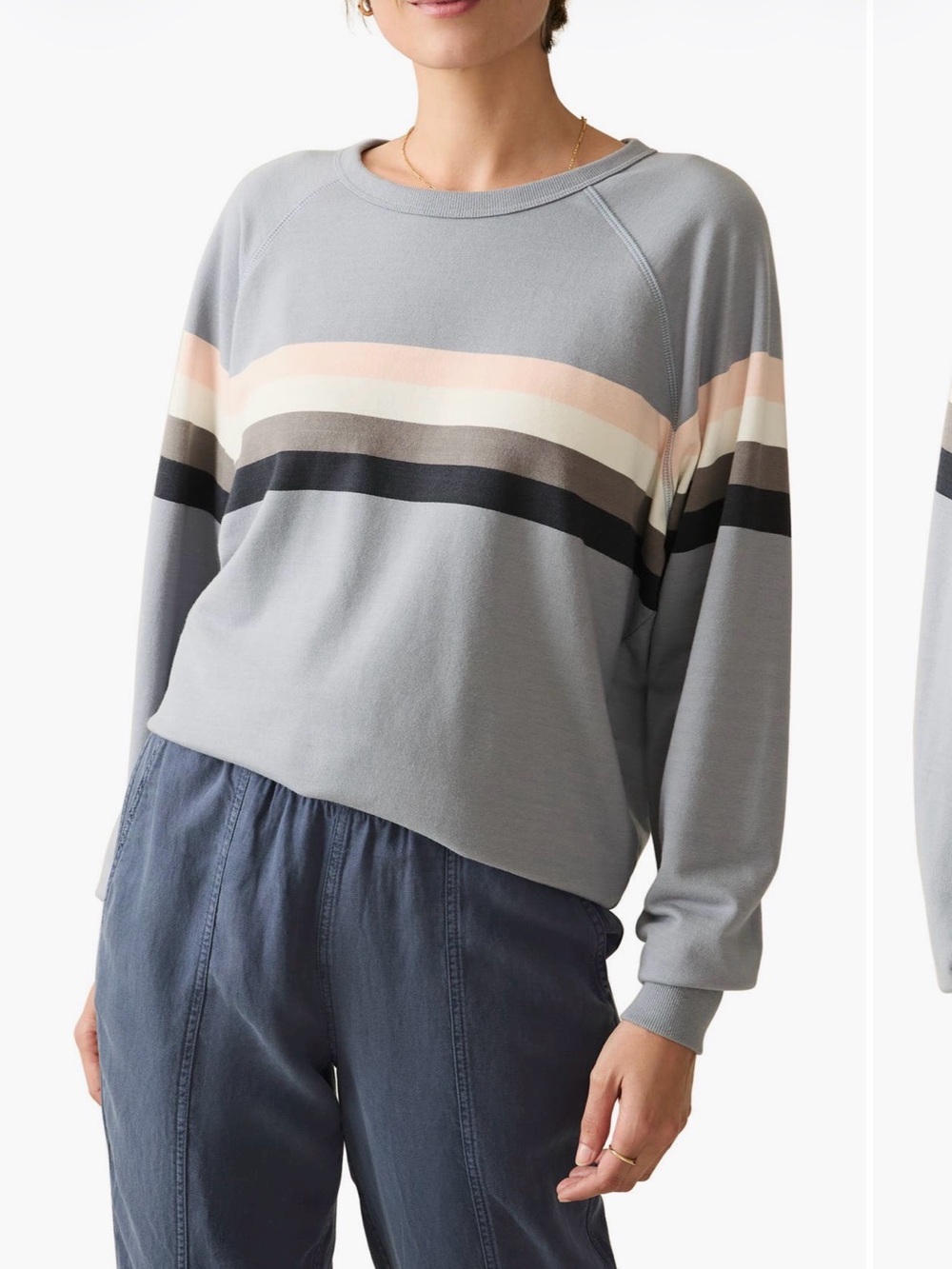 Faherty Chest Stripe Pima Sweatshirt Sz M